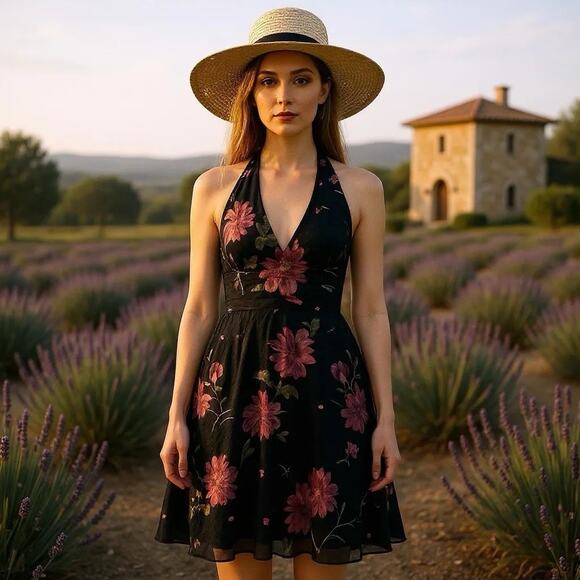 Robbie Bee Signature Dark Floral Burn Out Velvet Silk Dress Sz 10 Y2K Whimsigoth - Picture 5 of 15